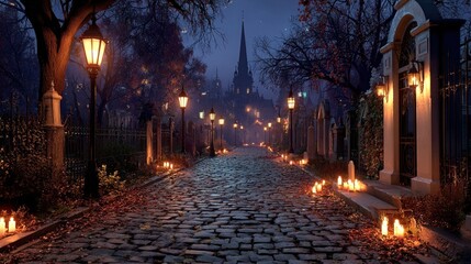 Fototapeta premium Halloween Night Scene in Cemetery