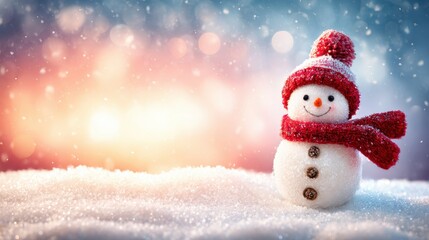 Fototapeta premium Cheerful Snowman in a Winter Wonderland with Snow and Sparkles