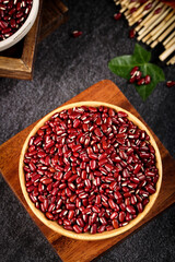 Fresh Red Kidney Beans in Wooden Bowl on Rustic Kitchen Counter