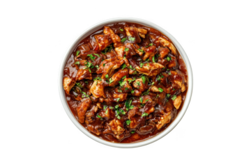 Delicious bowl of moo goo gai pan chinese food with chicken and vegetables recipe isolated on transparent background