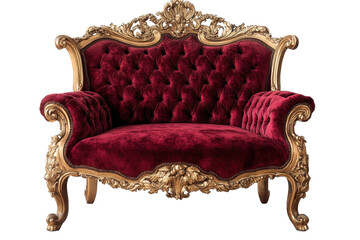 Exquisite luxury baroque throne chair featuring intricate gilded accents and rich crimson upholstery in a sumptuous setting perfect for decoration