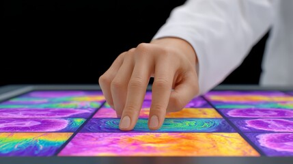 Fototapeta premium Tactile exploration of colorful tiles, a sensory journey through vibrant textures and patterns.