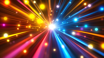 Fototapeta premium Radiating Neon Light Burst, futuristic flashes, Motion lights, Colorful Streaks on Dark Background,Explosive burst of vibrant light rays