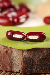 Fresh Red Kidney Beans Cross Section Guizhou Farmhouse Grains on Rustic Wood