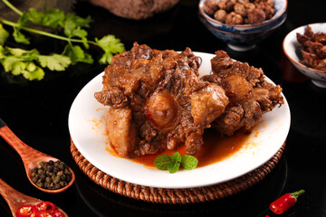 Braised Oxtail Stew with Rich Sauce and Fresh Herbs Traditional Comfort Food Dish