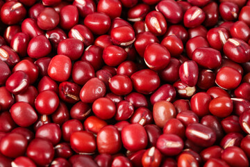 Fresh Red Adzuki Beans Closeup - Healthy Vegetarian Protein Source and Nutritious Cooking Staple Food Background