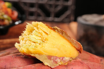 Fresh Roasted Sweet Potato from Shaanxi China Showing Golden Flesh Traditional Harvest Food