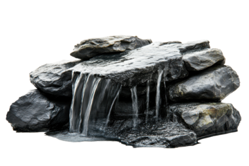 Water cascading over a textured artificial rock formation creating a serene and realistic natural effect in a versatile outdoor setting