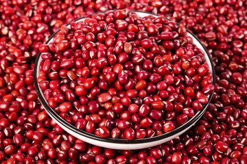 Red Adzuki Beans in White Bowl - Healthy Legume Food Ingredient Background