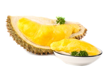 Fresh Golden Durian Fruit from Thailand with Creamy Yellow Flesh in Bowl