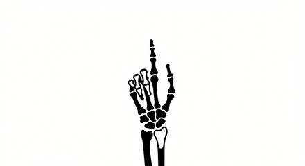 Minimalist black vector illustration of a skeleton hand pointing up. Isolated anatomical bone structure graphic representing number one, direction, or a macabre Halloween symbol