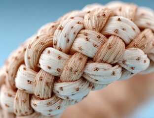 Close-up of a braided, light beige and white, textured band