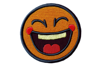 Embroidered lol patch badge featuring a laughing emoji design with bright colors and expressive facial features