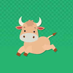 Cartoon illustration of a running bull or cow with rounded shapes and soft colors. Perfect for children’s books, farm projects, educational content, animations, and fun print designs.