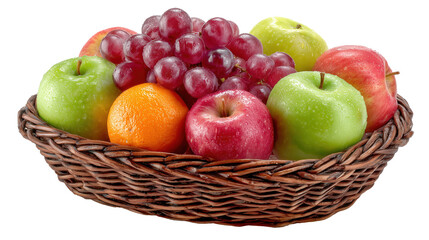 Colorful Fruits in basket isolated on Transparent Background