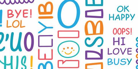 Colorful hand drawn typography collage featuring positive words and phrases