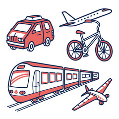 Transportation Vector Icons – car, bus, train, bike, airplane.