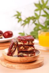 Xinjiang Red Date Walnut Pie Bars Sweet Chinese Sandwich Delight Dessert with Orange Juice