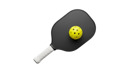 Simple pickleball paddle and ball design isolated on transparent background high resolution detail