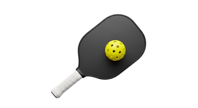 Simple pickleball paddle and ball design isolated on transparent background high resolution detail