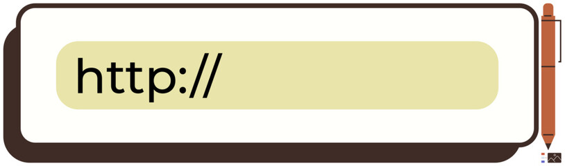 Address bar with http placeholder and pen icon symbolizing web design, URL creation, and online presence. Ideal for technology, internet, communication, programming, development, creative projects