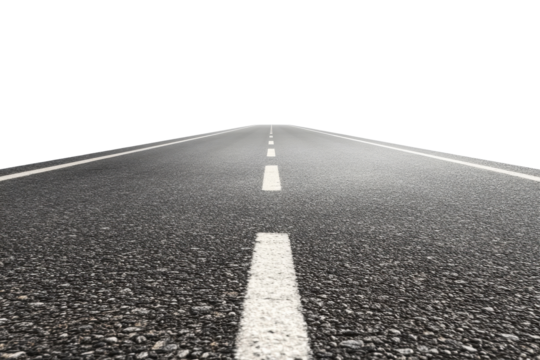 Long asphalt road stretching towards an empty horizon with clear sky and no signs of traffic or disturbance at midday