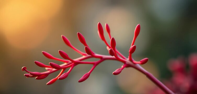 Intricate dark red kangaroo paw blossom, soft focus background,  black kangaroo paw,  wildlife
