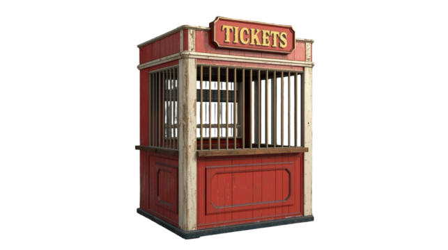 Detailed Vintage Ticket Booth Structure with Golden Text for Amusement Park