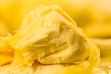 Fresh Golden Durian Fruit Pulp Display - Tropical Exotic Asian Delicacy