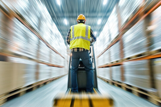 Warehouse worker moving goods with pallet jack