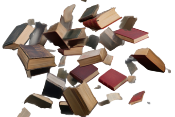 Flying books create a whimsical moment in a surreal environment showcasing untamed imagination and creativity in a captivating display of literature and knowledge