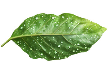 Fresh green leaf adorned with water droplets showcasing nature's beauty in a vibrant setting