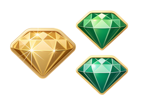 Golden emerald faceted gems isolated on a transparent background precious - Powered by Adobe