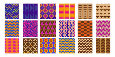 Collection of 18 vibrant geometric and abstract patterns in bold colors
