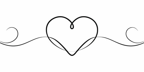 Elegant black heart shape with swirling lines and flourishes on a white background