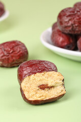 Dried Xinjiang Jujube Dates Cut Open Showing Interior Traditional Chinese Gourmet Superfood