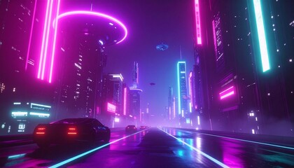 Futuristic City Skyline at Night