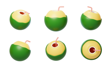 Coconut open shell Coconut juice Seaside vacation coconut 3D