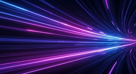 Futuristic abstract background with glowing neon light streaks in blue, purple, and pink. Dynamic forward motion effect, vibrant contrast, smooth gradient, and immersive depth.