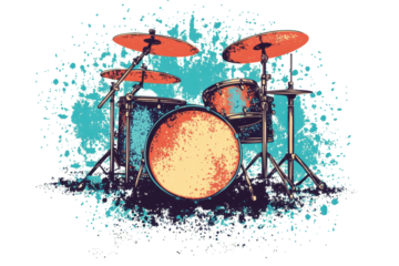 Drum kit vector design featuring grunge elements and vibrant colors perfect for music enthusiasts and graphic art lovers