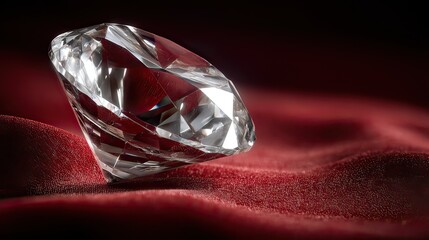 Sparkling Diamond on Velvet Fabric with Elegant Red Background for Luxury and Sophistication Themes