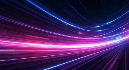 Futuristic abstract background with glowing neon light streaks in blue, purple, and pink. Dynamic forward motion effect, vibrant contrast, smooth gradient, and immersive depth.