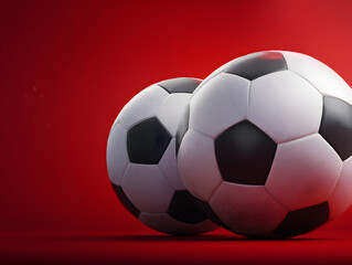 Fototapeta premium Two soccer balls on a red background