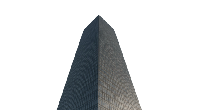 Worm's Eye Detailed Angled Skyscraper Silhouette on Dark Background Architecture - Powered by Adobe
