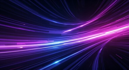 Futuristic abstract background with glowing neon light streaks in blue, purple, and pink. Dynamic forward motion effect, vibrant contrast, smooth gradient, and immersive depth.
