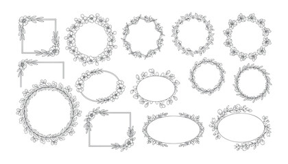 Obraz premium Collection of hand-drawn botanical frames, borders and corners with floral elements.