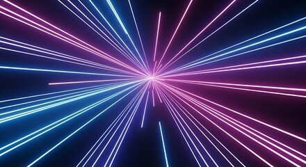Fototapeta premium Futuristic abstract background with glowing neon light streaks in blue, purple, and pink. Dynamic forward motion effect, vibrant contrast, smooth gradient, and immersive depth.
