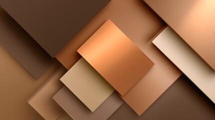 Minimalist geometric background with warm mocha mousse tones, layered squares and triangles, smooth gradients, soft curves, and text space for promotional design