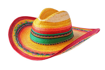 Colorful Mexican sombrero hat featuring vibrant patterns and textures, perfect for cultural celebrations or festive occasions, isolated on white background for clear visibility