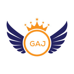 GAJ Winged Crown Company logo. GAJ Luxury Royal Company logo design for entrepreneur and business. GAJ Brand Identity best icon.  © nazmun